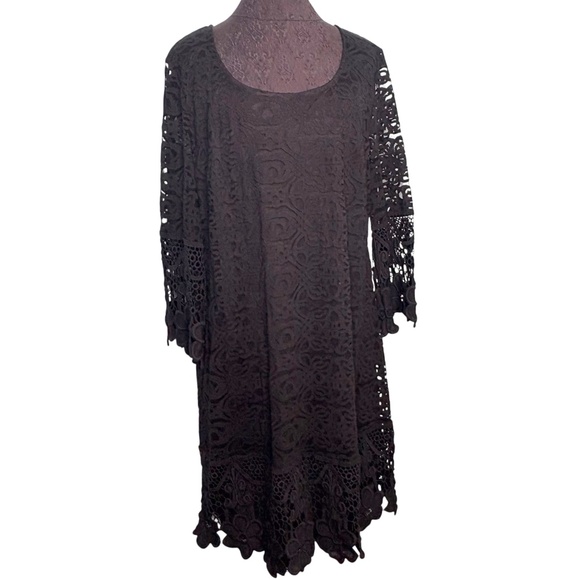 NWT Alfani Plus Size Black Lace Crochet Floral Dress - Picture 1 of 12